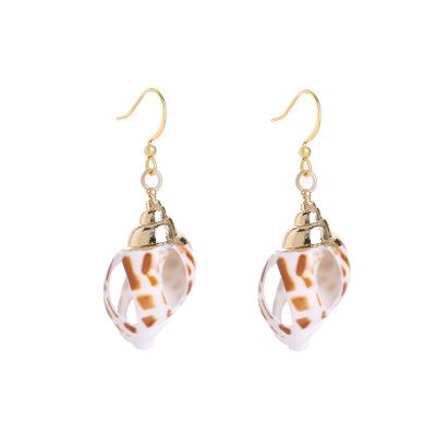 China Cute Natural Conch Shell Girly Style Arca de Santa Girly Dangle Earrings with Shell and Enamel for sale