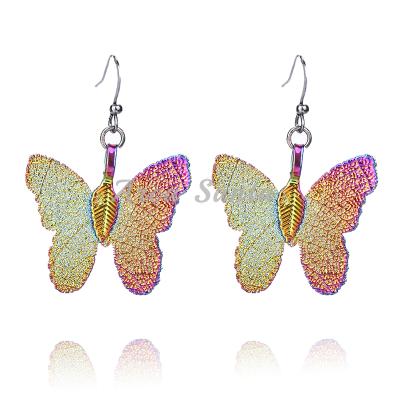 China Wholesale 2021 New Santa CLASSIC Arca Stain Butterfly Shape Leaf Chandelier Earrings Stud Real Leaf Earrings For Women for sale