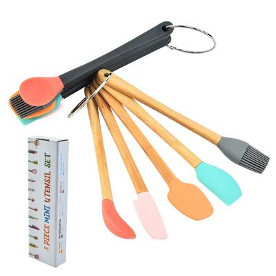 China China factory sale viable color silicone spatula set tool kit custom spatula oil cooking brush with bamboo handle for sale