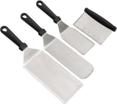 China Wholesale Easily Cleaned BBQ Spatula Set BBQ Kit Metal Spatula Turner Scraper Griddle Accessories Set for sale