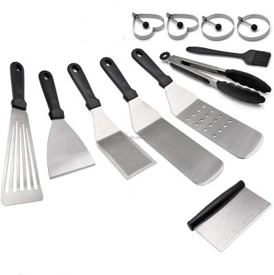 China Amazon Hot Sale Metal Easily Cleaned Spatula Set For Pancake BBQ BBQ Stainless Steel Griddle Scraper With Customs Service for sale