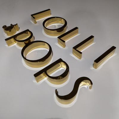 China Buildings Mirror Gold Color Stainless Steel Metal Alphabet 3D Metal Sign Metal Sign Letters Logo Sign for sale