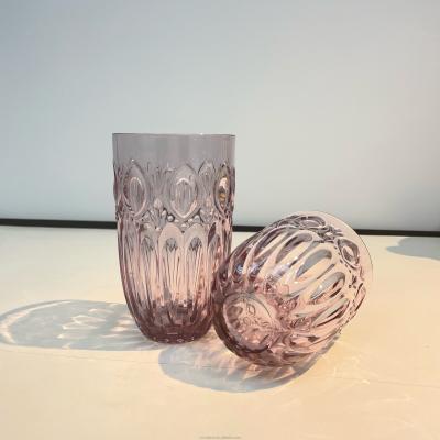 China Premium Crystal Glass Embossed Water Glasses Unbreakable Cup Acrylic Beverage Tumbler Drink Cups Deluxe Design Wine Glass Tumbler for sale