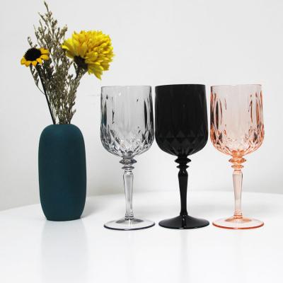 China /Disposable Wholesale Personalized Unique Unbreakable High Quality Fancy Color Vintage Unbreakable Wine Glasses Set Crystal Goblet Customized Plastic Wine Glass for sale