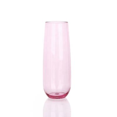 China Wholesale Unbreakable 9oz Reusable Unbreakable Plastic Tritan Pink Flutes Champagne Glass for sale