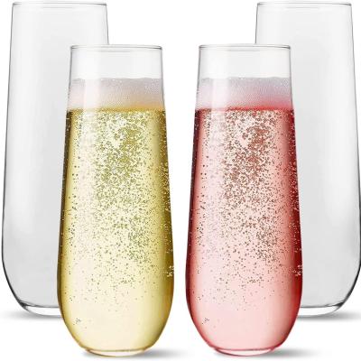 China Unbreakable Manufacturer Cheap Unbreakable Crystal Wine Flutes Glass Stemless Tritan Champagne Glasses Stemless Plastic for sale