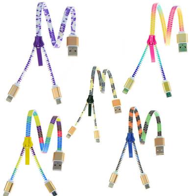 China Hot Selling Colorful Mobile Phone New Style Zipper Data Cable 2 in 1 Fast Data Cable for sale