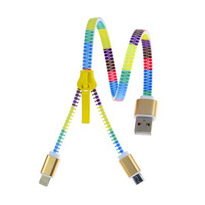 China Mobile phone colorful printing yellow type metal mobile phone charging data zipper cable is suitable for iPhone5 and above mobile phones for sale