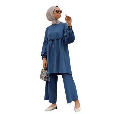 China 2022 New Classic Cotton Blend Elegant Dress Set For Muslim Women With Plus Size Modest Casual Top And Pants Set With Floral Design for sale