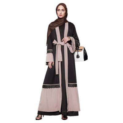 China Color Matching Modern Islamic China Abaya Polyester With Lace Decoration Long Sheath Abaya Muslim Dress for sale