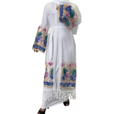 China 2022 Muslim Black and White Grenadine Embroidery Abaya Ramadan Arab Eid Mubarak Luxury Dubai Grenadine Embroidery for sale