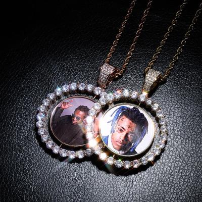 China Hip Hop Hip Hop Style Glitter Zirconia Double Sided Custom Photo Iced Out Pendant Necklace Jewelry for sale