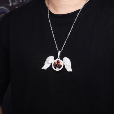 China Hiphop Hip Hop Style Angel Wings Memory Custom Photo Necklace Pendant Jewelry for sale