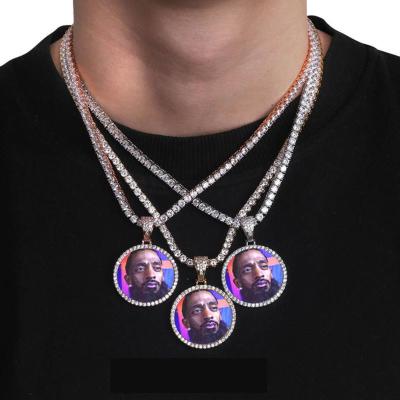 China Custom Mixed Charm Photo CZ Memory Jewelry Picture Hiphop Circle Pendant Necklace for sale