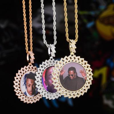 China Hiphop Logo Glitter Rhinestones Custom Photo Iced Out Charm Pendants Necklace Jewelry for sale