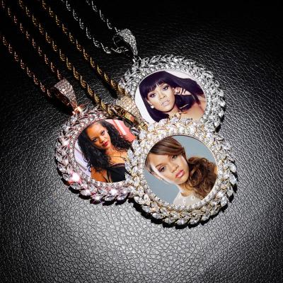 China Hiphop Round Shape 18k Gold Plated CZ Diamond Custom Photo Iced Out Pendant Necklace for sale