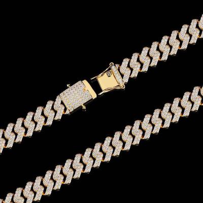 China Custom Hiphop Logo 12mm Band Zircon Crystal Iced Out Cuban Diamond Link Chain Necklace Bracelet for sale