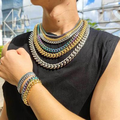 China Hiphop Hip Hop Jewelry Stainless Steel Cuban Chain Steel Color Men Cuban Chain Necklace for sale