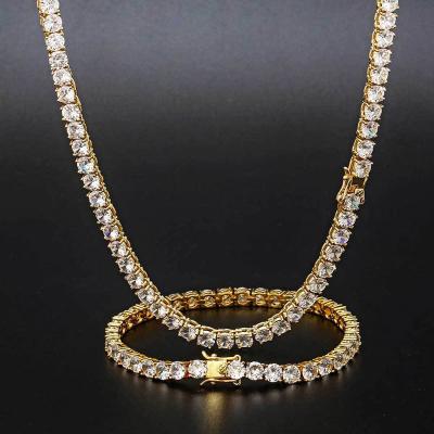 China Custom Hip Hop Diamond Tennis Necklace 14k 18k Gold Spring Clasp Tennis Chain Wholesale Hiphop for sale