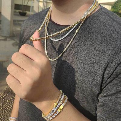 China Custom Wholesale Hiphop Tennis Necklace Full Cubic Zircon Hip Hop Brass Charm Tennis Chain for sale