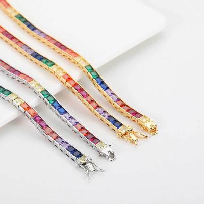 China Hiphop Jewelry Custom Zircon Multi Color Rainbow Iced Out Diamond Tennis Chain Bracelet for sale