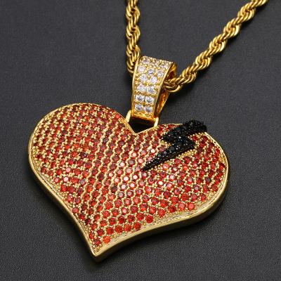 China Heart Design Personalized Bling Diamond Zircon Heart Diamond Pendant Hip Hop Jewelry Full Necklace for sale