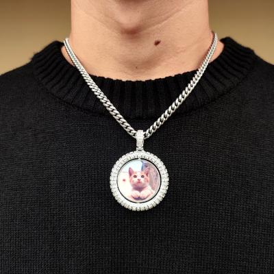 China Hiphop Memory Custom Photo 5A CZ Hip Hop Micro Paved Circle Picture Pendant Necklace Gold Plated for sale