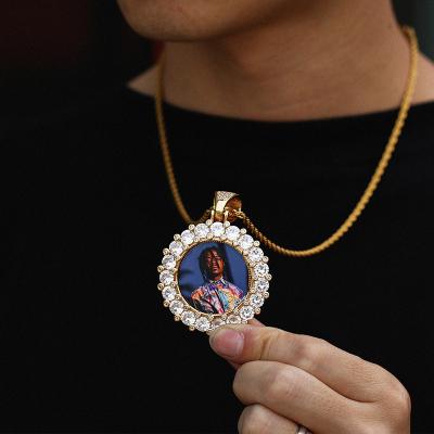 China Custom Photo Hiphop Pendant Necklace Bling Zirconia With Rope Chain Hip Hop Fashion Jewelry Pendant Necklace for sale