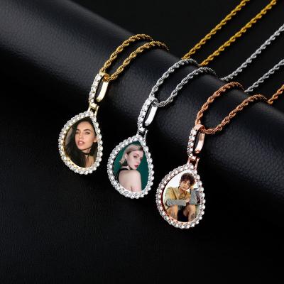 China Custom New Hiphop Memory Frame CZ Water Drop Picture Pendant Hip Hop Pendant Necklace for sale