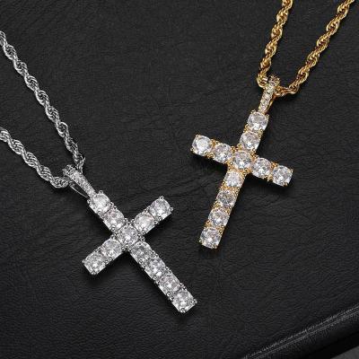 China Hip Hop Jewelry Cross Lab Diamond CZ 18k Bling Gold Plated Cross Pendant Necklace for sale