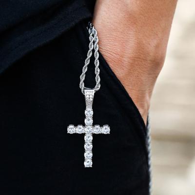 China Diamond Necklace Tennis Cross Pendant Cross Style Hip Hop Design Pendant Necklace With Chain for sale