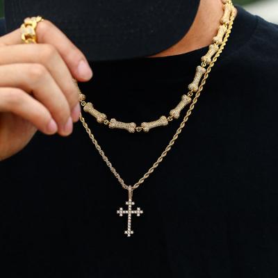 China Silver Cross Chain Diamond Tennis Cross Pendant Necklace Cuban Link Color Pendant Hip Hop Cross Style Jewelry Design for sale