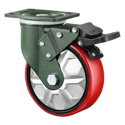 China YTOP 8inch 200mm PU/PVC heavy duty red heavy duty caster wheel swivel locking casters with double double brake for sale