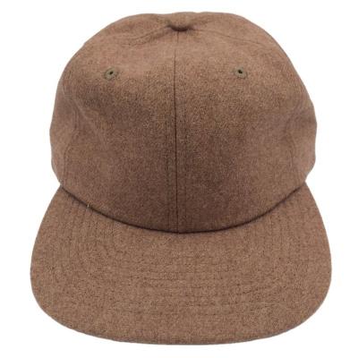 China COMMON high quality genuine brown leather strap six panel woolen flannel OEM snapback cap new design empty unstructured hats and hats for sale