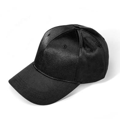 China Custom Fashion Polyester 6 Panel Waterproof Black Baseball Cap Unisex Fashion Satin Blank Hat With Printed Or Embroidered Logo for sale