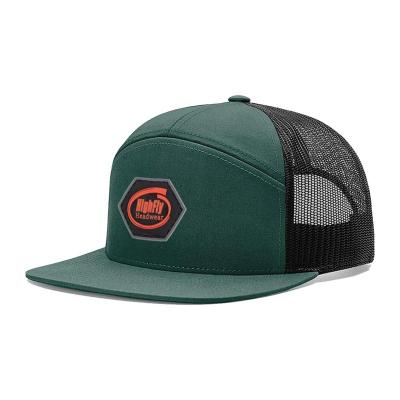 China JOINT Richardson Style Custom Rubber Patch Logo 7 Panel Snapback Hats Green Black Trucker Caps With Flat Bill for sale