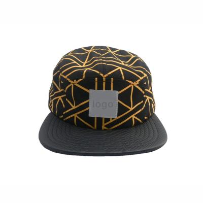 China COMMON retail quality screen printing real leather strap back 5 panel camp hat with satin lining outdoor camp hat 5 panel baseball cap for sale