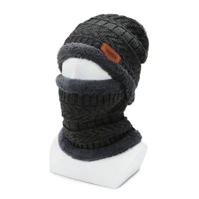 China COMMON Beanie Knitted Winter Hat Scarf Head and Neck Caps Set Beanie Thick Warm With Patch Custom Made for sale