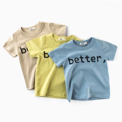 China Custom quality cotton fabric kids clothing boys t-shirts anti-pilling screen printing logo blue t-shirt kids t-shirt with letter pattern for sale