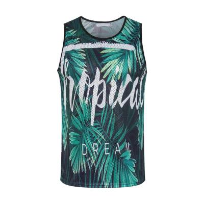 China Custom Breathable Polyester Singlets Mens Digital Printing Tank Top Anti Shrink for sale