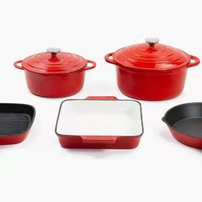 China Sustainable cast iron 5pcs enamel cookware set for sale