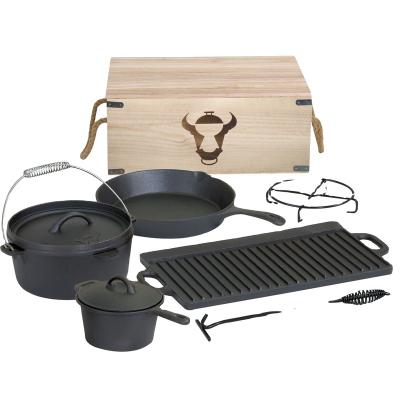 China Sustainable cast iron camping cookware set for sale