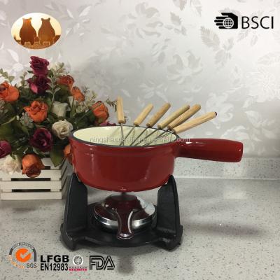 China Sustainable Cast Iron Enamel Cheese Fondue Set for sale