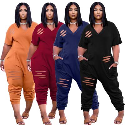 China Z13 2021 Autumn New Hot Selling Women's Fashion Solid Color V-neck Overalls Women's Loose Burnt Romper for sale