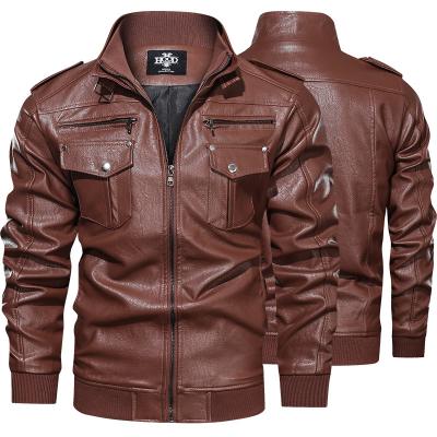 China Winter Big Size Retro Jacket Style Stand Collar Style Long Sleeves Zipper Pu Motorcycle Leather Jackets Large Stand Up For Men's Coat for sale