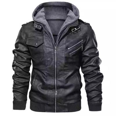 China Viable Mens Leather Jacket Winter Drop Size Big Size Jackets Fashion Patchwork Design Motorcycle Leather Jacket With Tall Hood Coat for sale