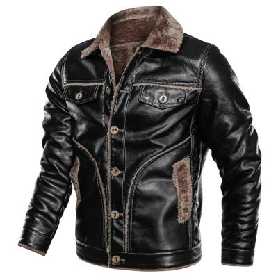 China Wholesale Winter Fashionable Size Brown Black Motorcycle Leather Jacket Men Large Turn Down Collar Cowboy Leather Coat for sale