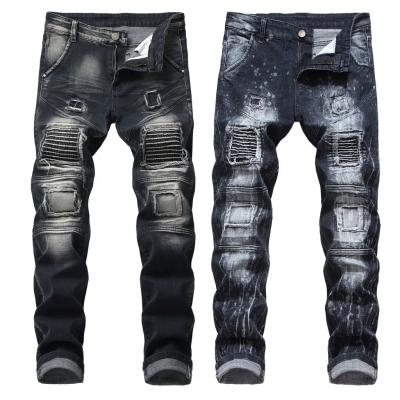 China Breathable Z12 Mens Stretch Tapered Jeans Black Locomotive Diverse Stitching Mens Denim Pants for sale