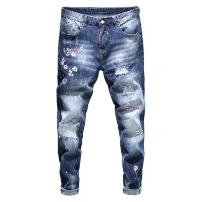 China 2021 New Men's Breathable Jeans Paint Hole Cat Scratch Men's Pants Printed Pattern Casual Fashion Slim Trousers for sale