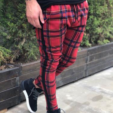 China 2021 Fashion Men's Casual Tapered Cargo Pants QUICK DRY Casual Pants Plaid Print Cargo Pants Men for sale